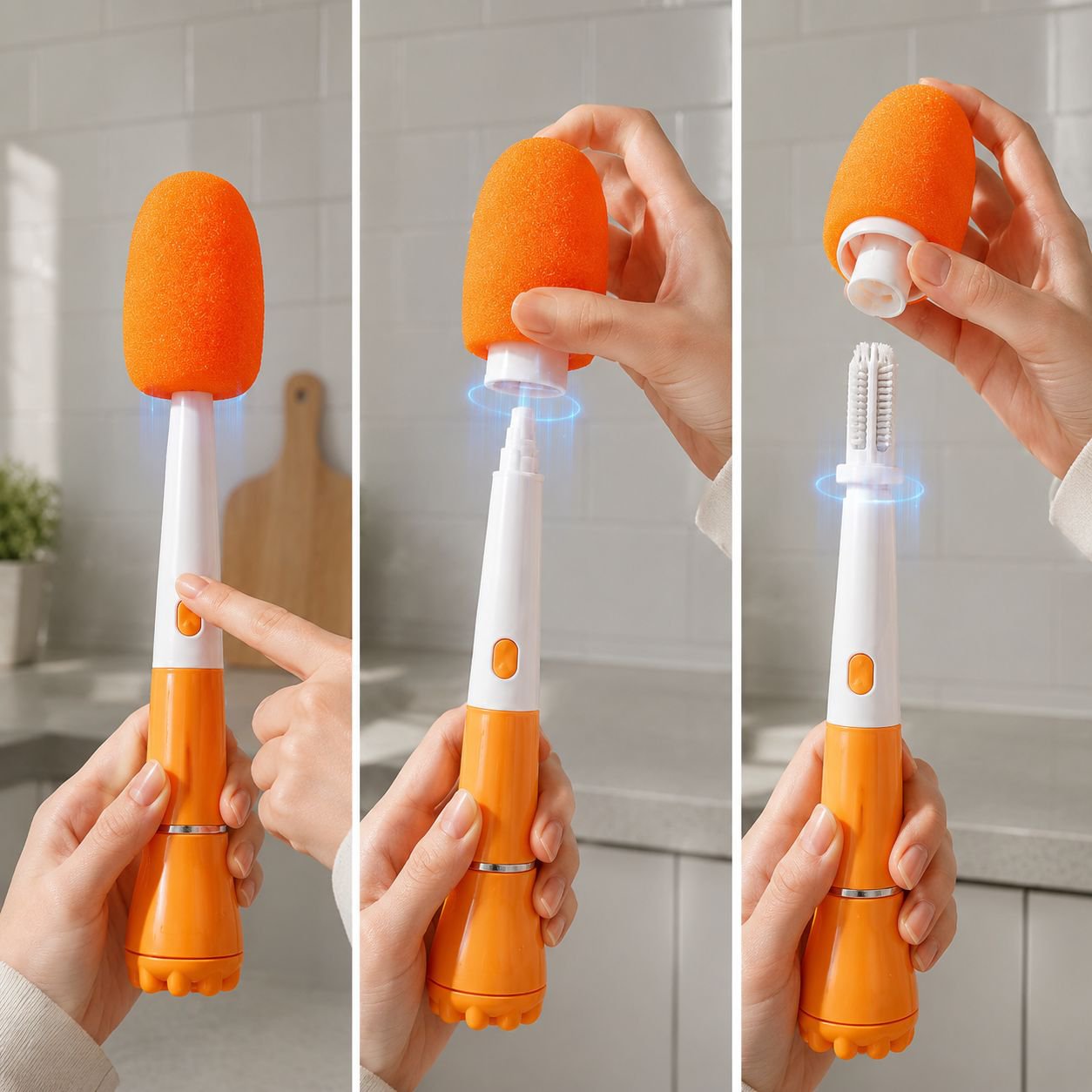 Brosse à gobelet à long manche 3-en-1 pour nettoyage complet