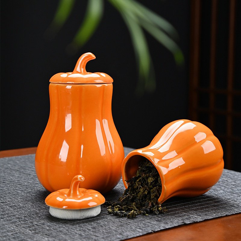 Pumpkin-shaped snack jar for kitchen counter or pantry storage