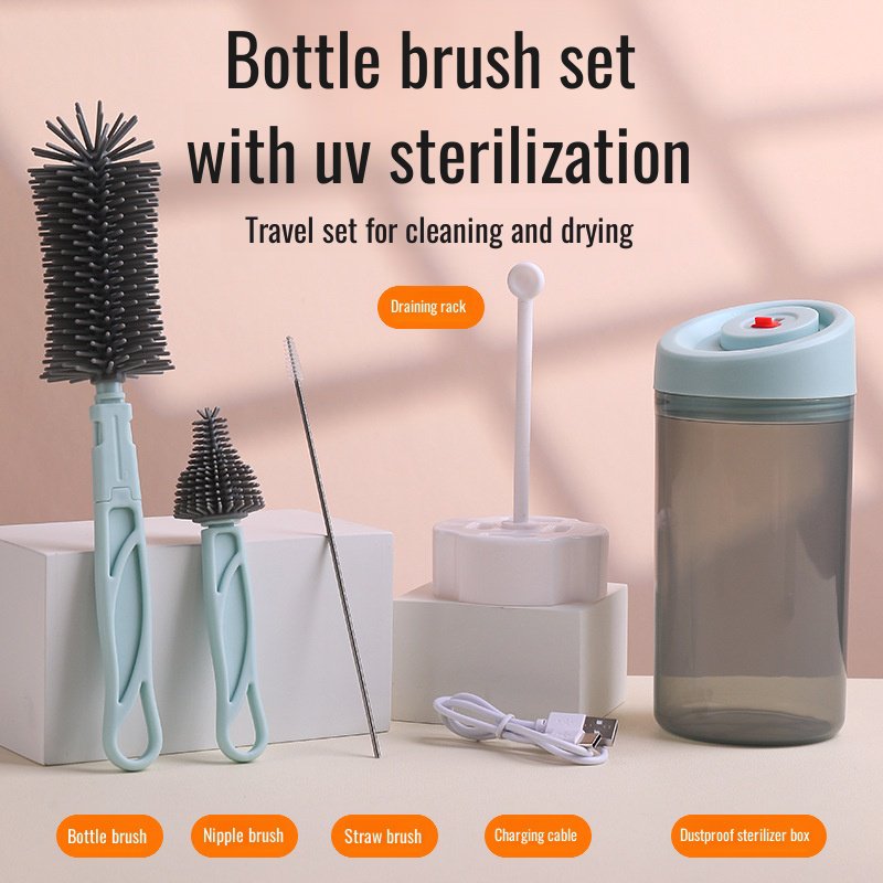 Bottle Brush Silicone Bottle Brush Bottle Cleaning Set Baby Special Portable Storage UV Sterilizatio
