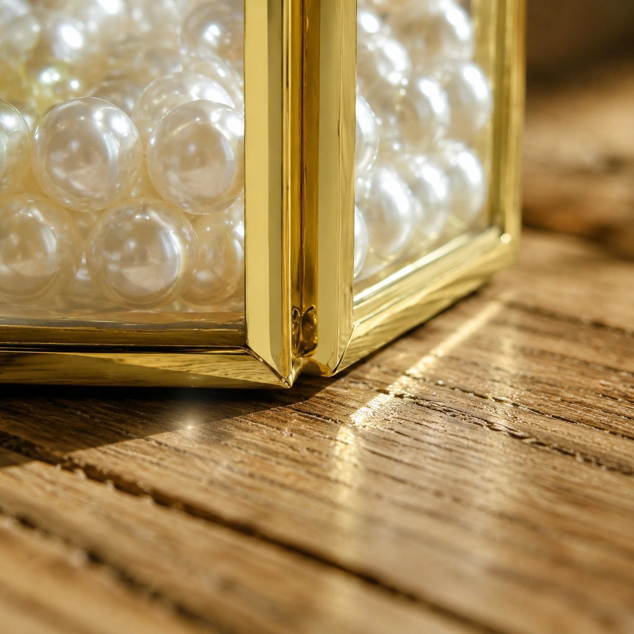 Hexagon glass ornament holder on dressing table