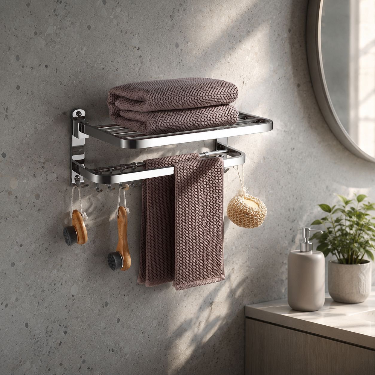 Multifunktionales Edelstahl-Handtuchregal für das Badezimmer
