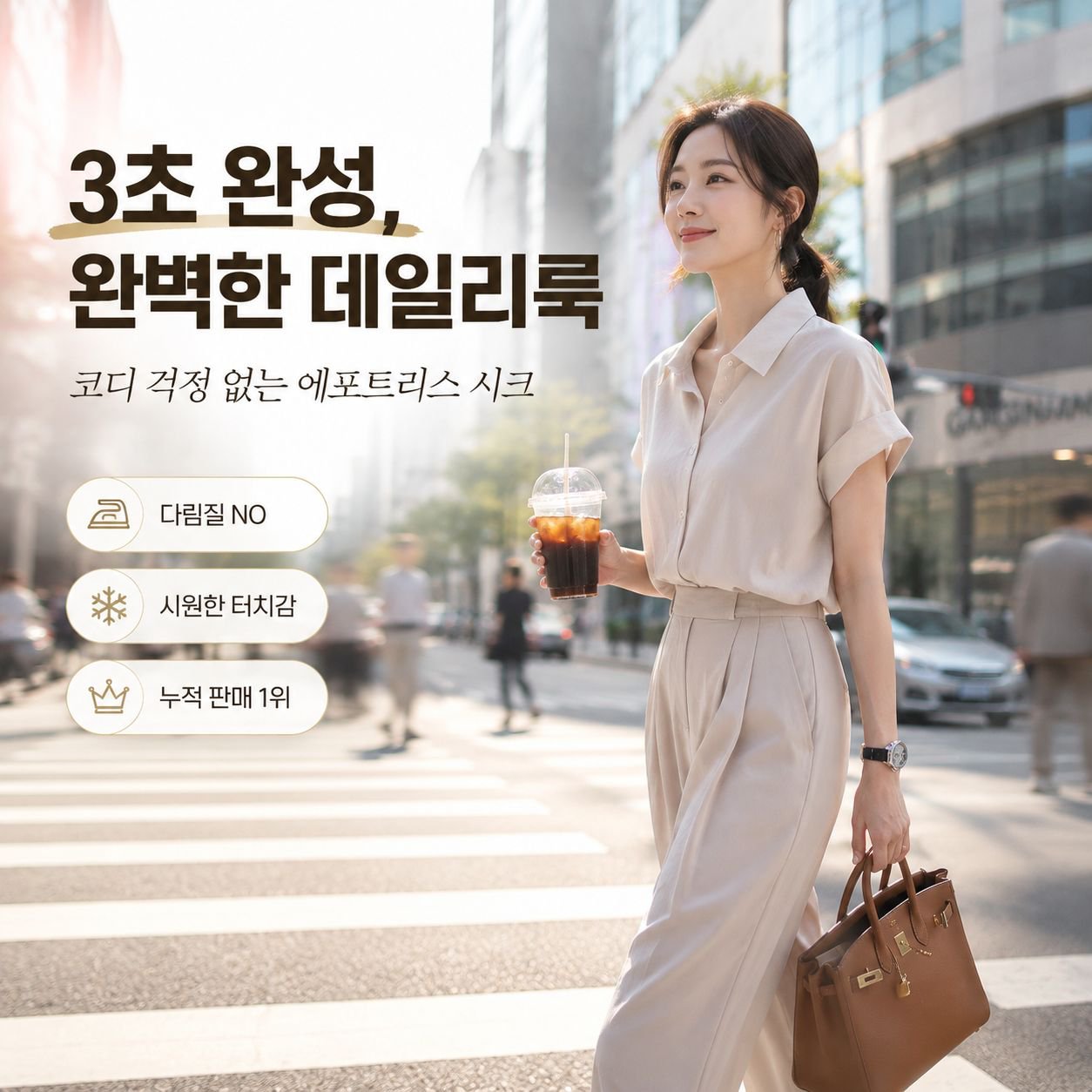 여성 루즈핏 반소매 셔츠+하이웨스트 와이드팬츠 세트