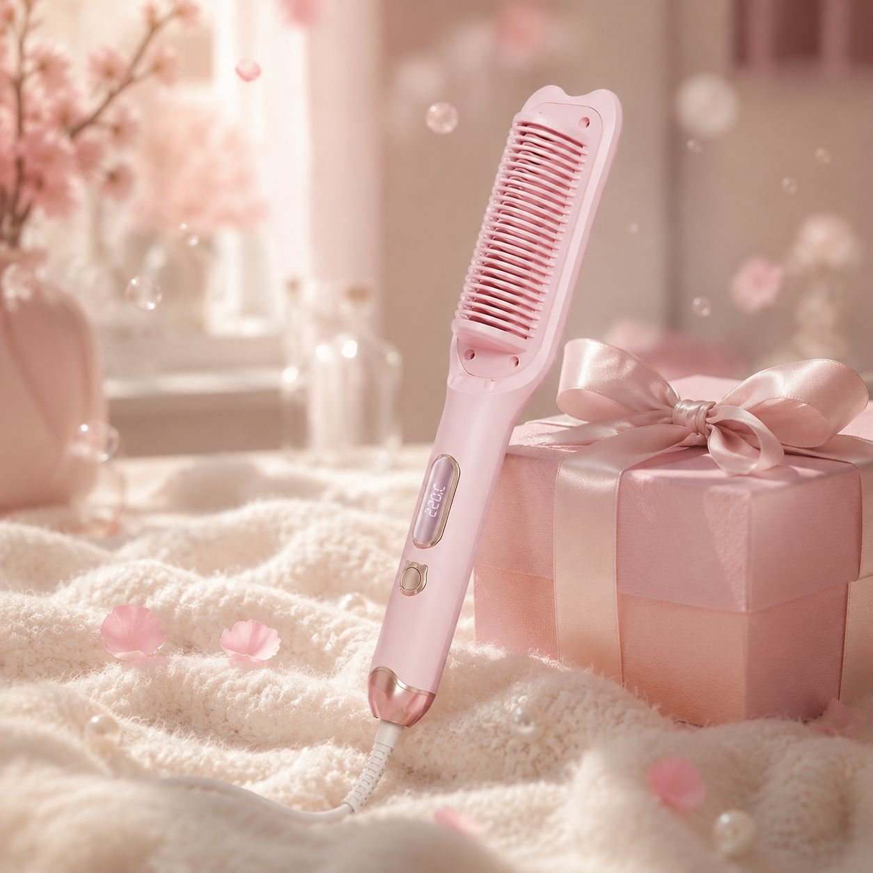 新しいLCDコームは、髪を傷めない、面倒くさがり屋にも優しいマイナスイオン電気ヘアアイロンコームで、カールとストレートの両方に使用できます。