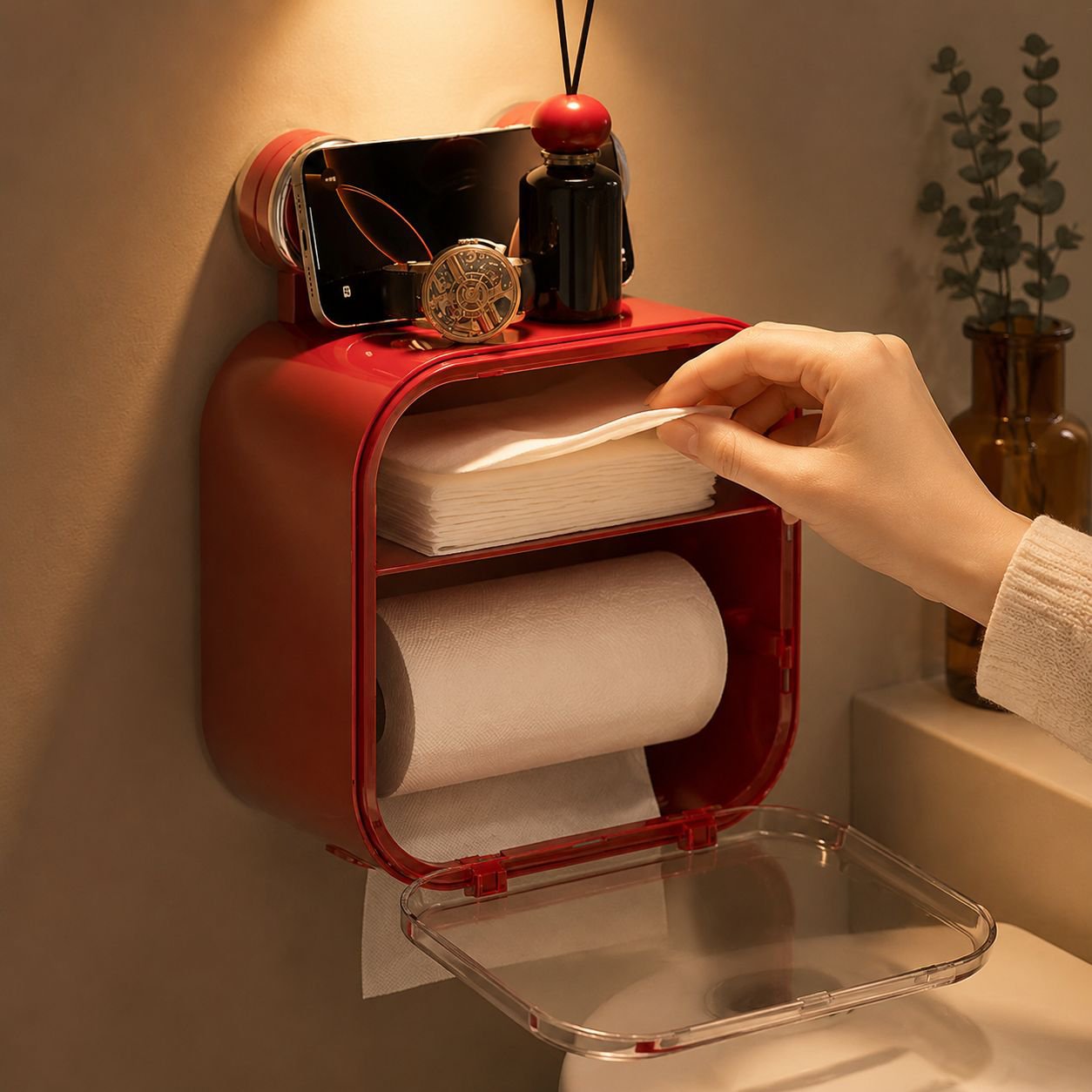トイレ用防水吸盤ティッシュ収納ボックス