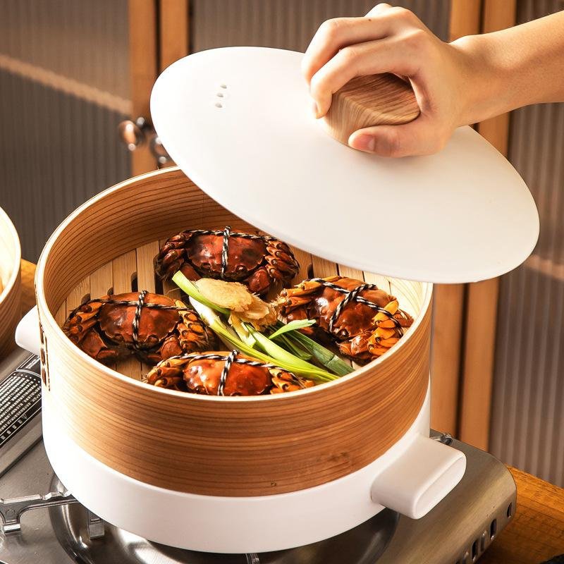 หม้อเซรามิกสองชั้นพร้อมตะกร้านึ่ง