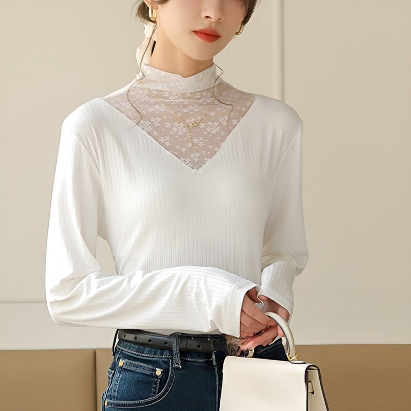 여성 니트 레깅스 봄가을 휴가 투피스 이너 레깅스 여 긴팔 상의 망사 레이스 슬림 레깅스