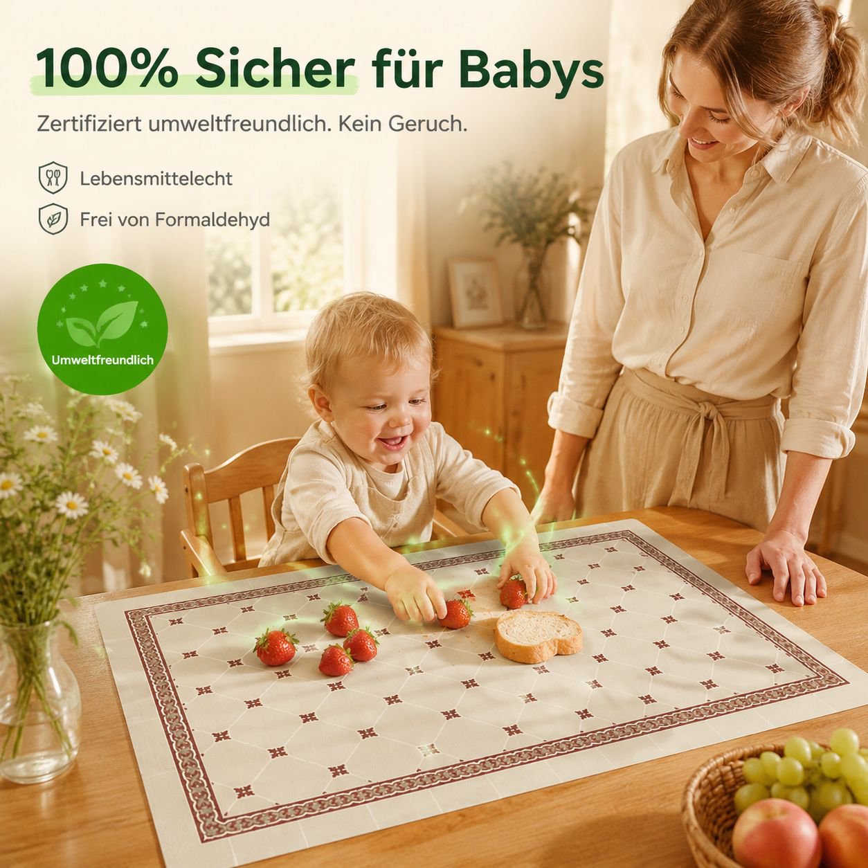 Rechteckige Tischmatte aus waschbarem Kunstleder, daisyfest, für Wohnzimmer und Teetisch