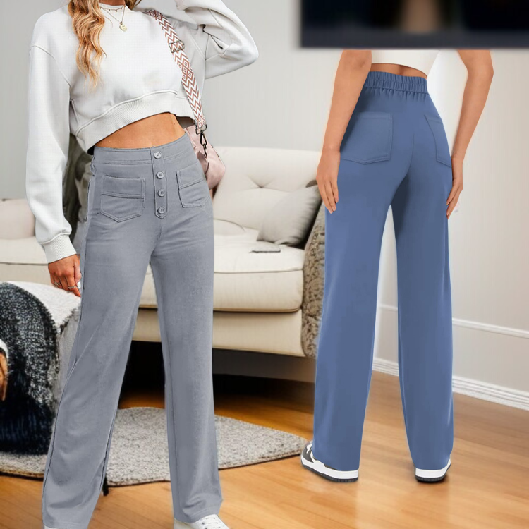 여성 하이웨스트 멀티 포켓 일자 팬츠 착용샷