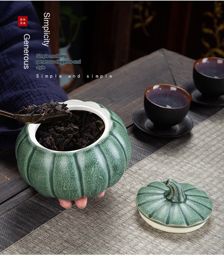 Close-up of the textured simulated vegetable design on a ceramic pumpkin jar
