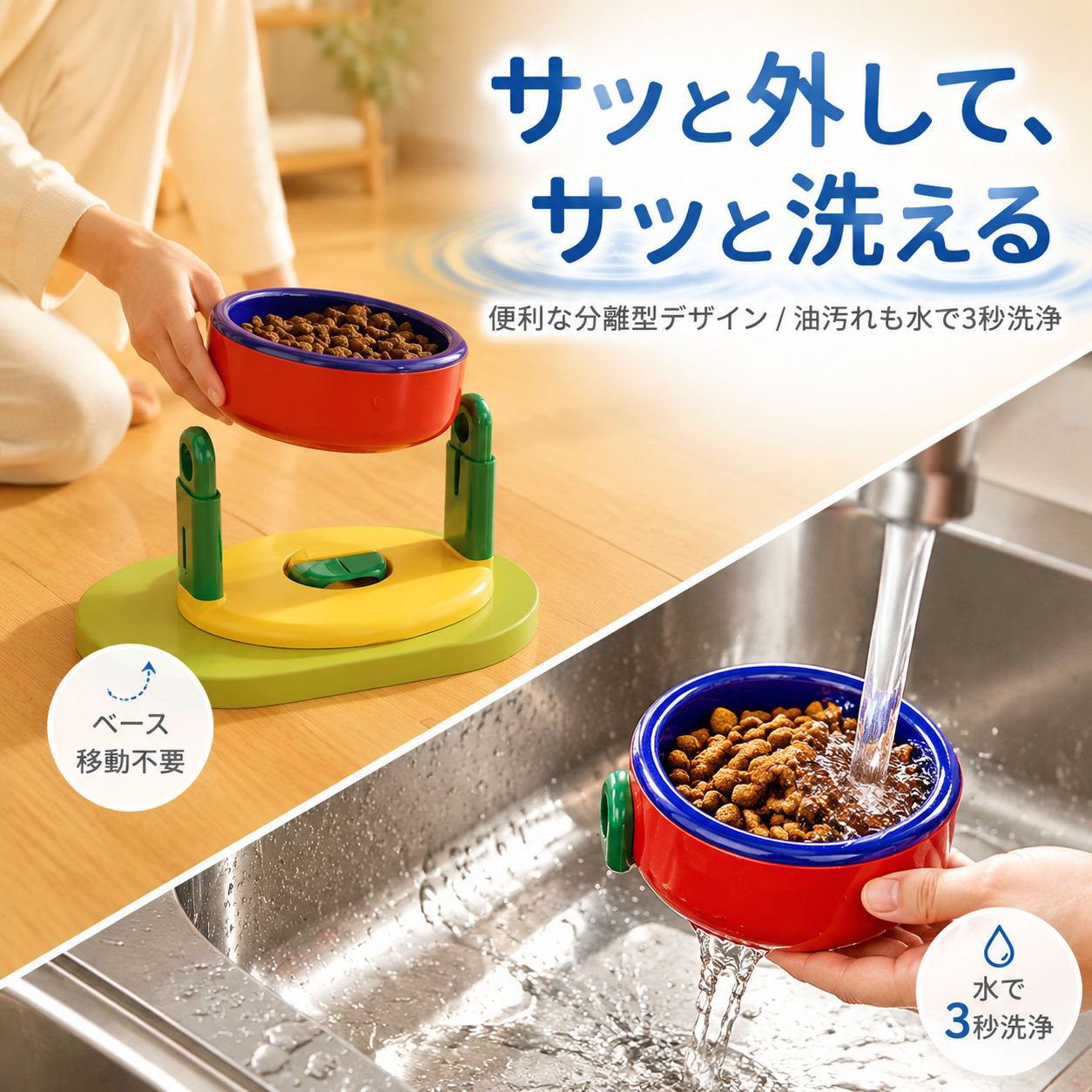滑り止め高さ調整ペットフードボウル
