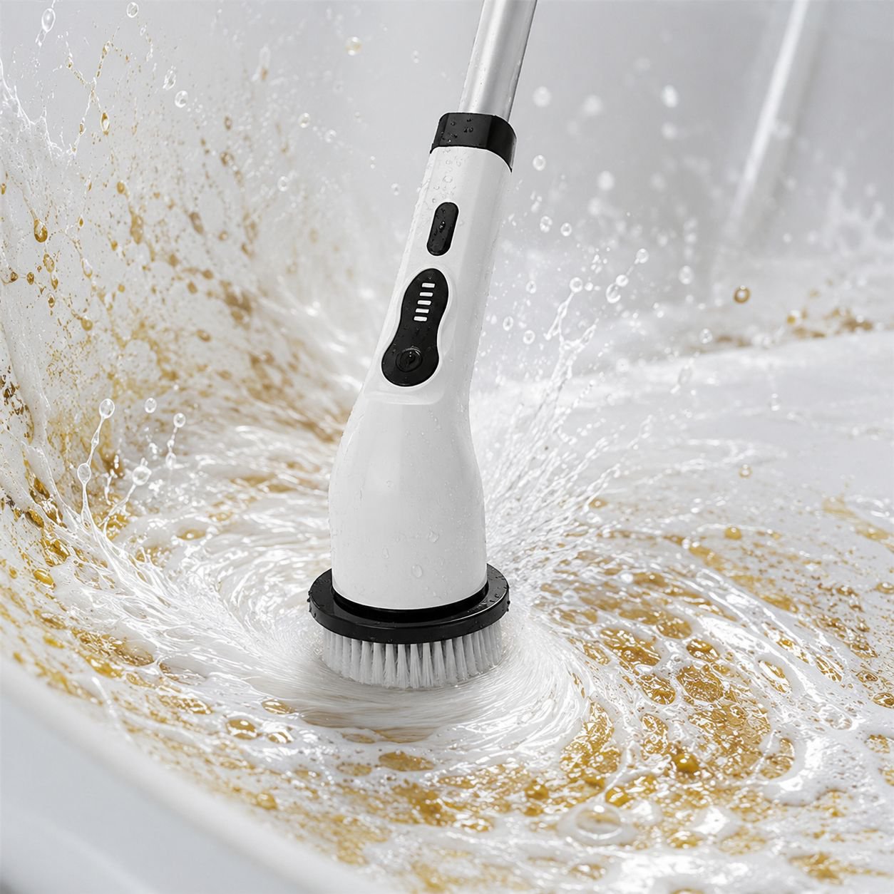 Powerful cordless cleaning brush removing stubborn stains
