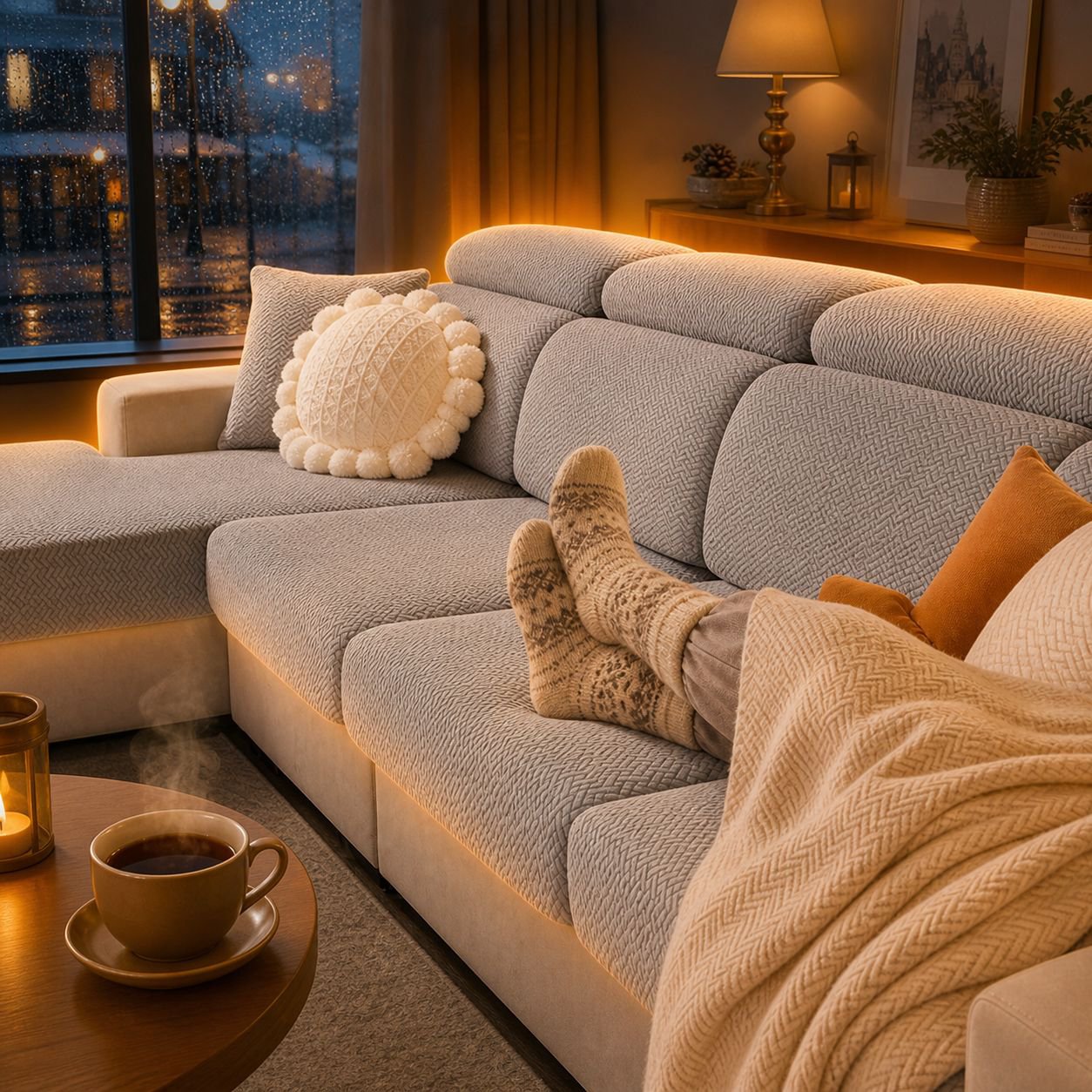 Light luxury fabric sofa cover with full elastic fit