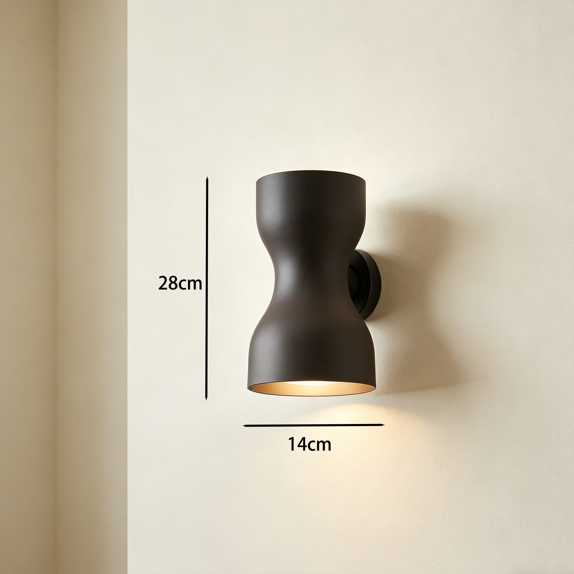 Close-up of hourglass-shaped dual head wall lamp