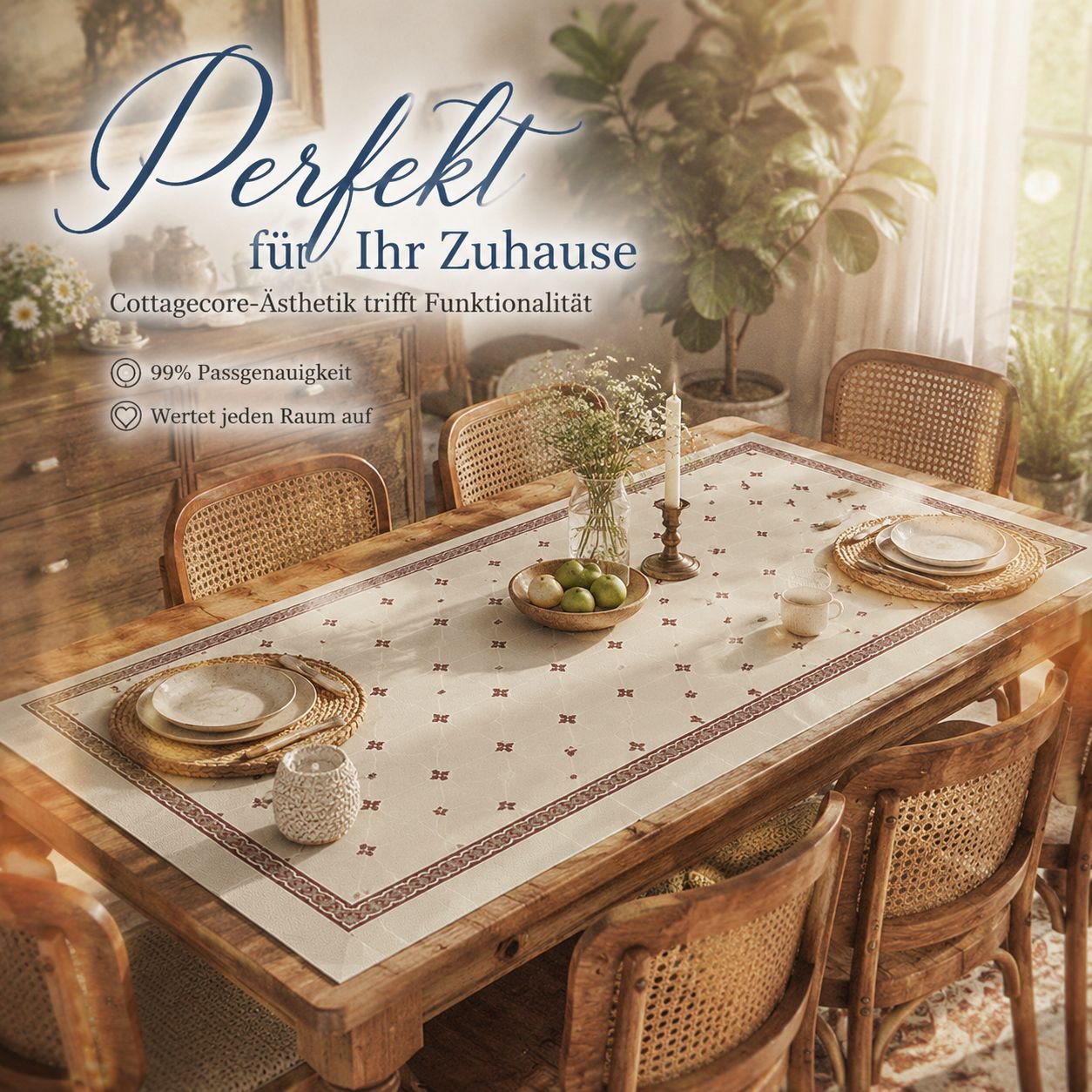 Rechteckige Tischmatte aus waschbarem Kunstleder, daisyfest, für Wohnzimmer und Teetisch