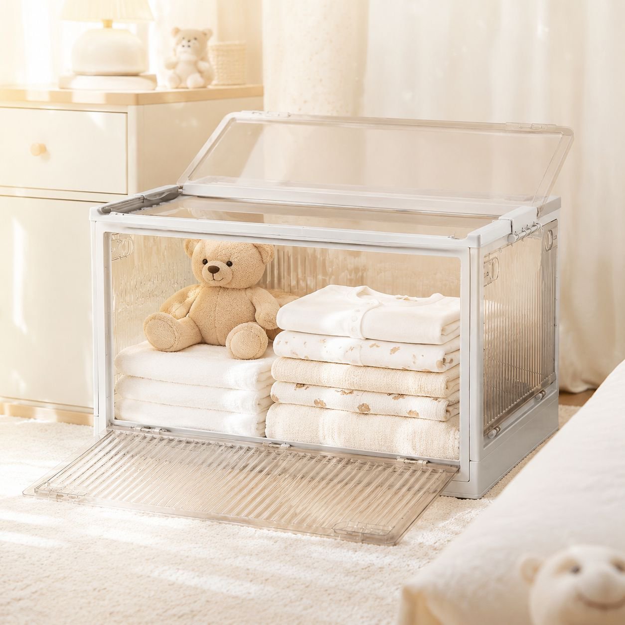 Armario plegable de plástico grueso, caja de almacenamiento para ropa y colchas