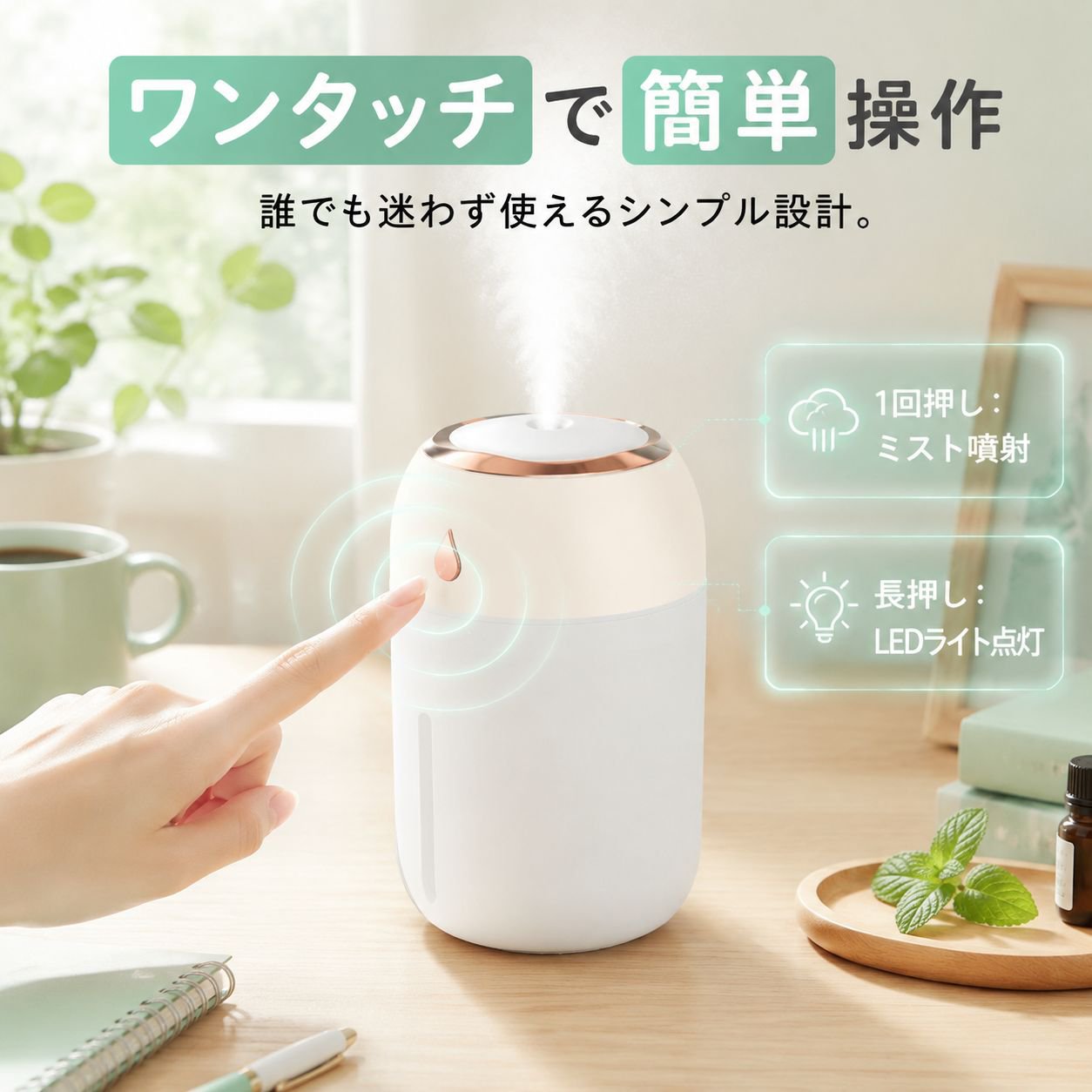 家庭用ミニエア加湿器 カラフル静音アロマミスト加湿器