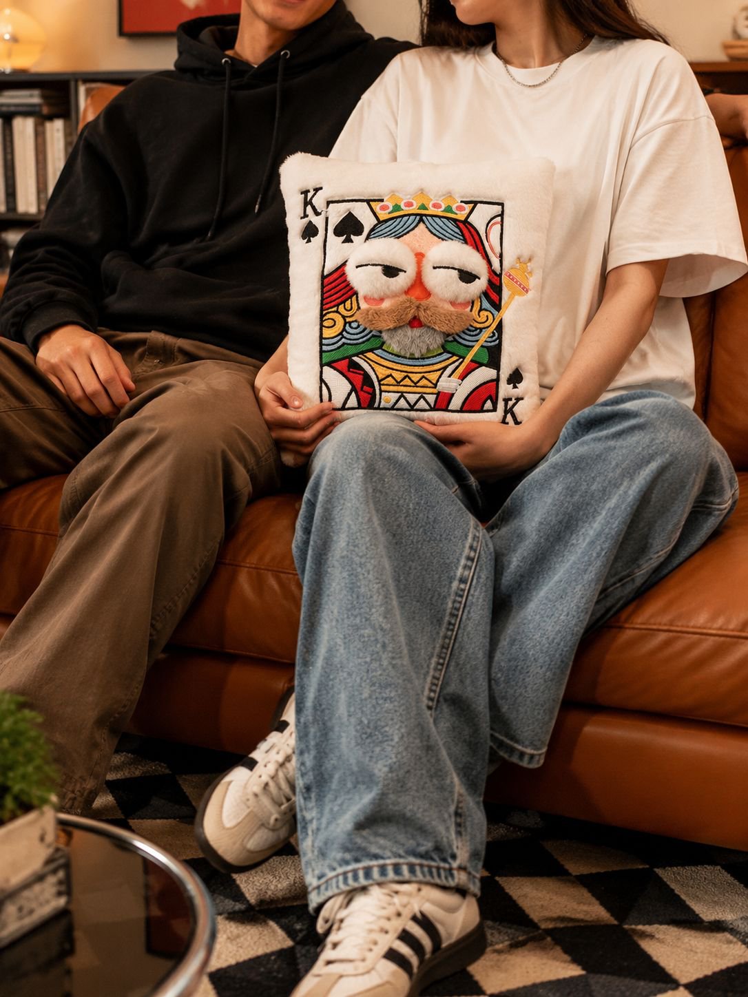 Embroidered playing card cushion as a great gift