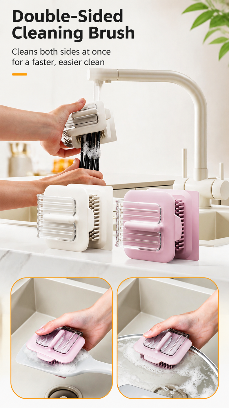 U-shaped cleaning brush with dual-sided bristles for deep cleaning