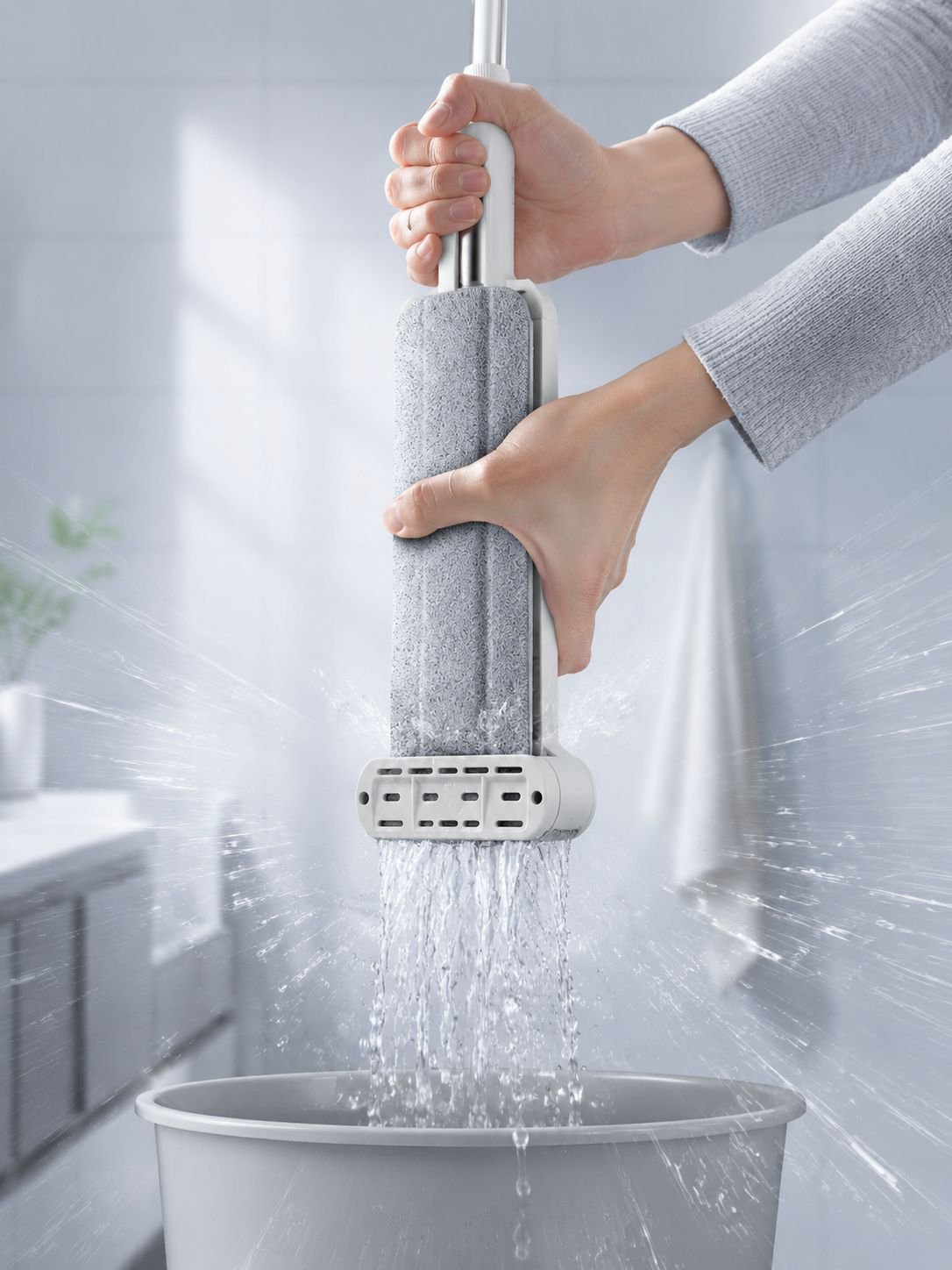 JS freihändiger Flachmopp mit automatischer Auswringfunktion