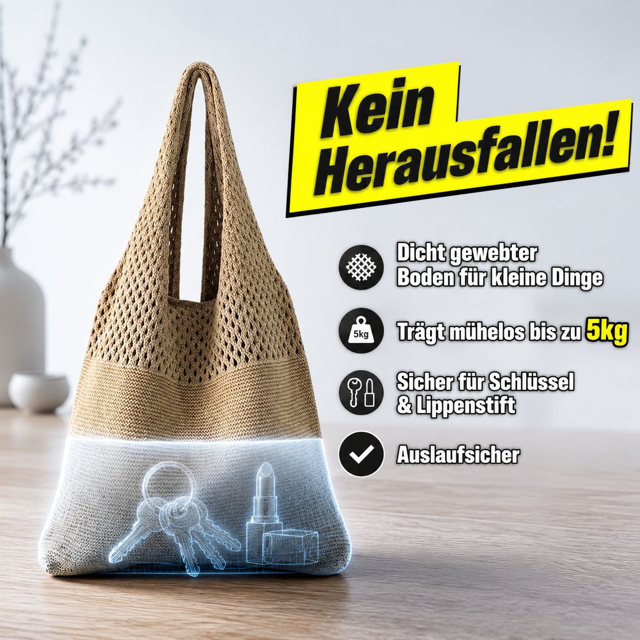 Vintage Freizeit-Hohlnetz-Strick-Schultertasche für Einkäufe