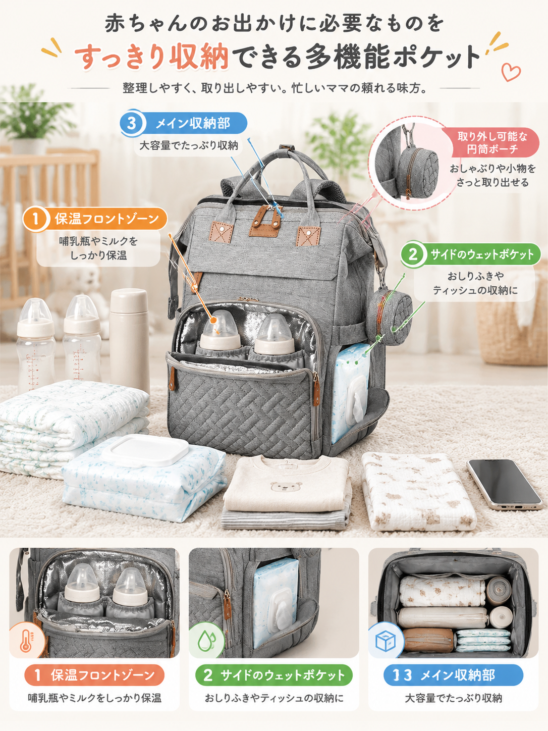 多機能ポータブルベビーバッグ、新大容量、軽量、日よけ、虫よけ、マタニティ＆ベビーベッドバッグ