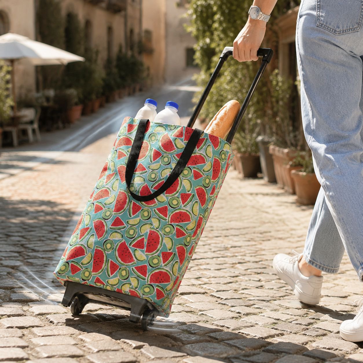 Tragbarer Einkaufswagen mit Rädern Frontansicht