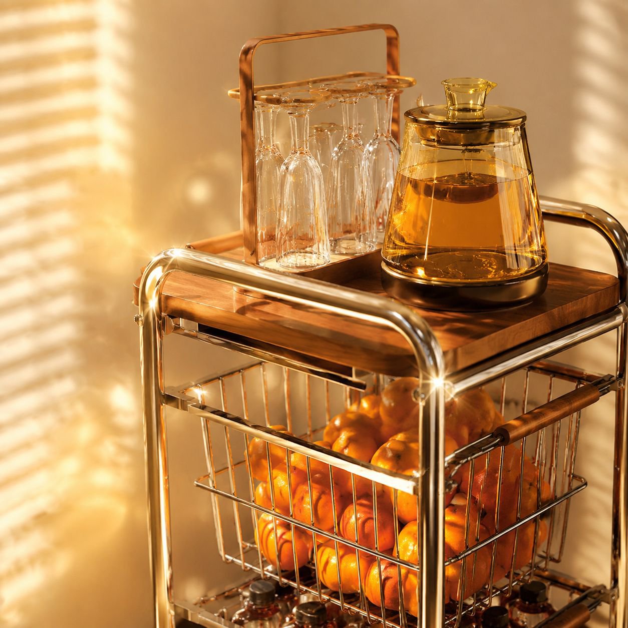 Kitchen organization solution with slim vintage trolley