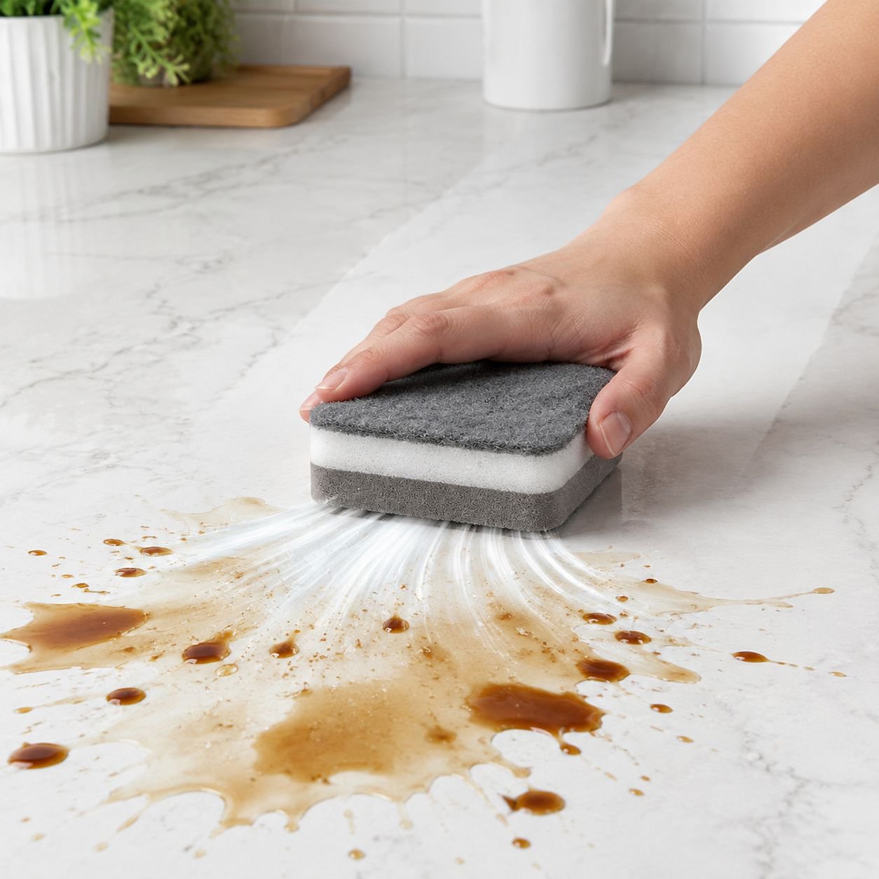 Easy-to-hold kitchen brush sponge in hand
