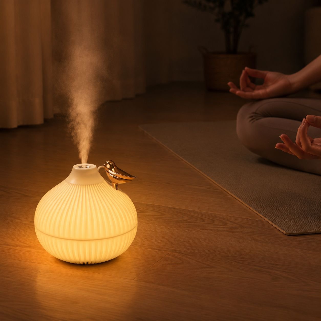 Romantic ambience humidifier on bedside table