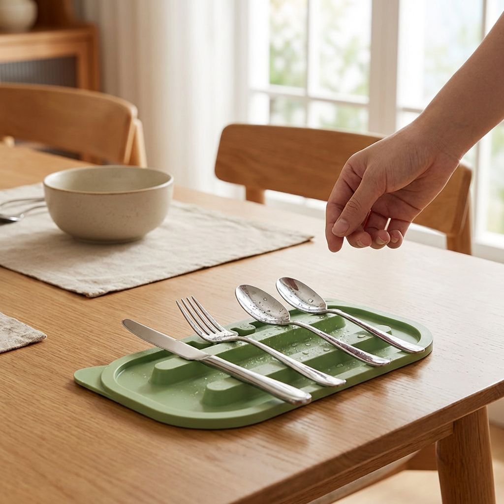 キッチンカウンター用水切りマット — 滑り止め・耐熱仕様 ヘラ置き