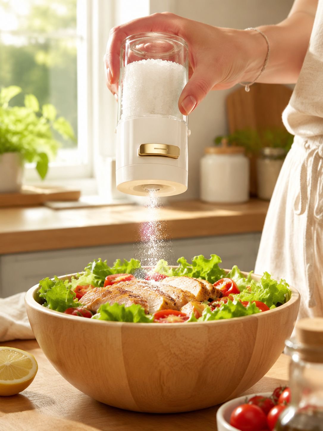 Close-up of moisture-proof seasoning jar in use
