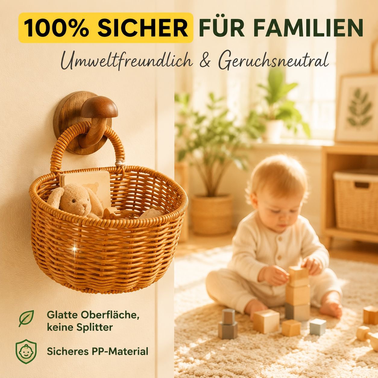 Wandhängender Rattan-Optik Aufbewahrungskorb, Kleiner Korb für Gemüse und Obst