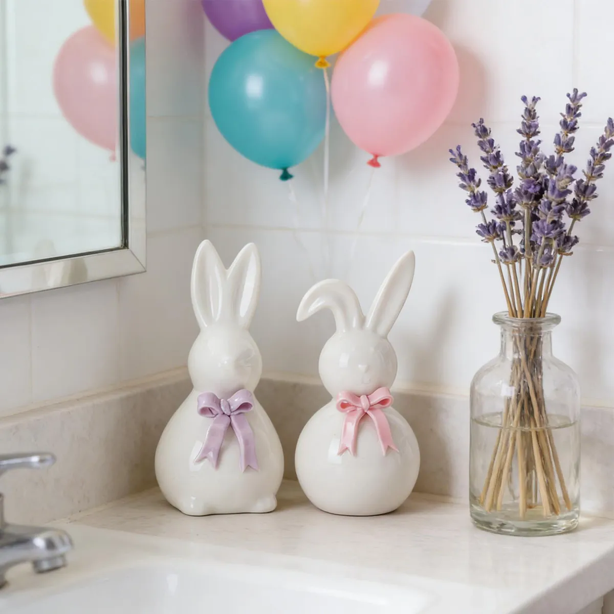 Adornos de conejos de cerámica