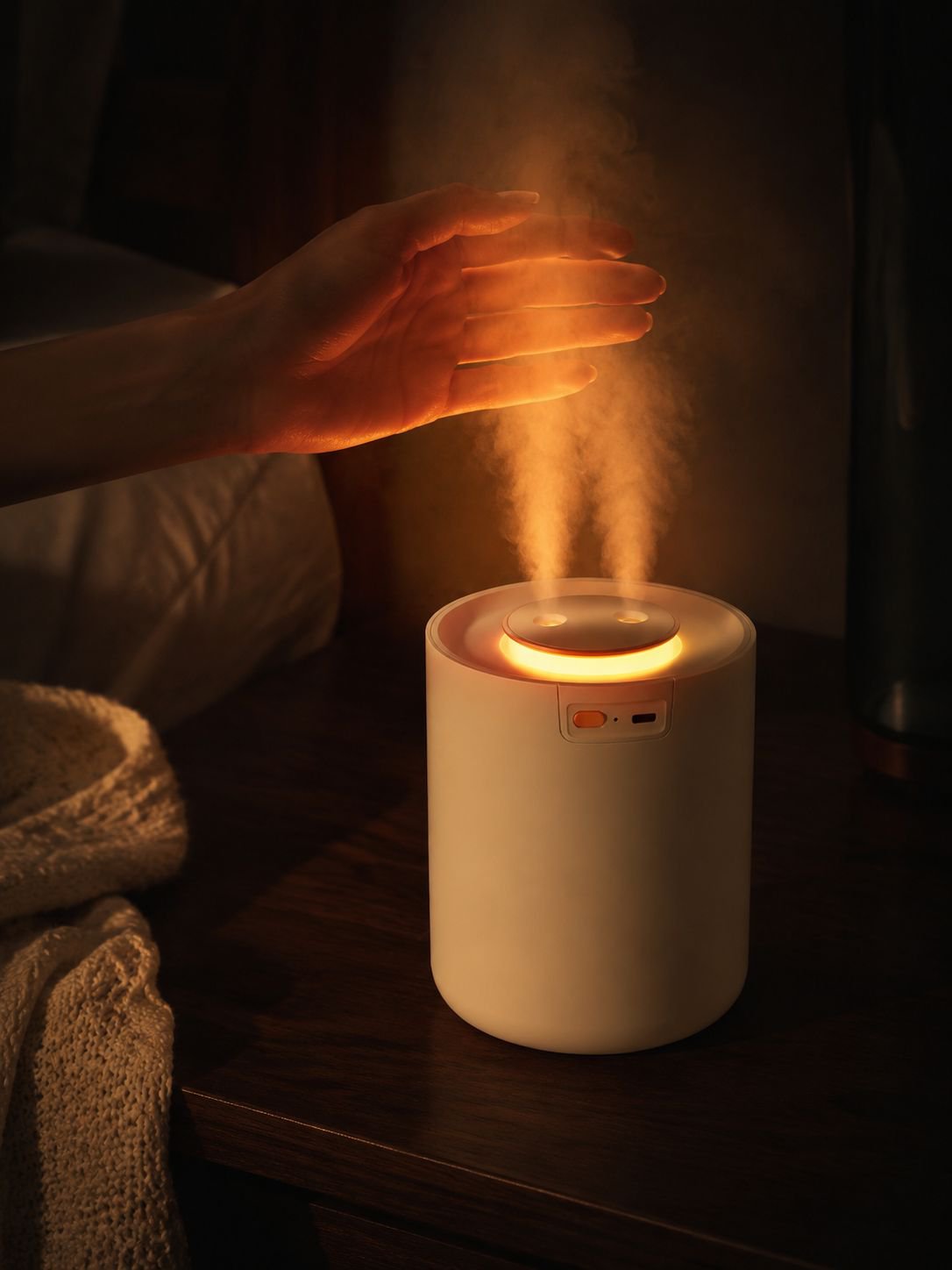 Portable home humidifier with dual mist nozzles