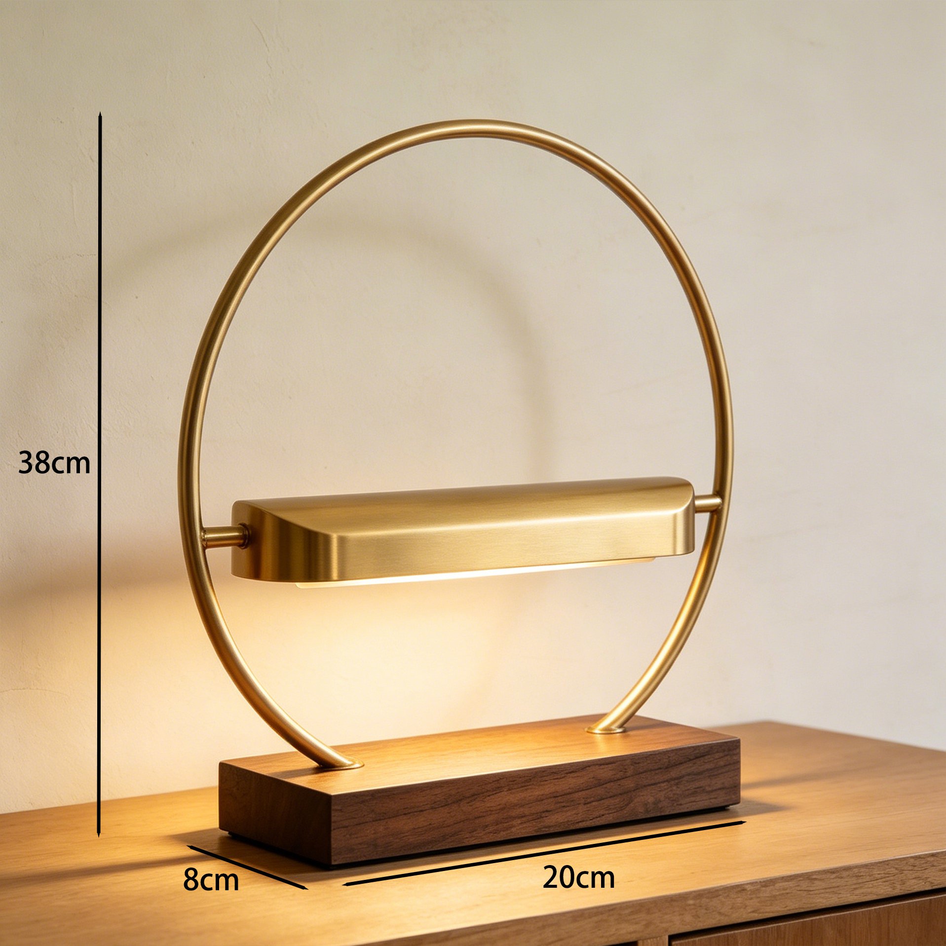 Elegant circular desk lamp illuminating a home office