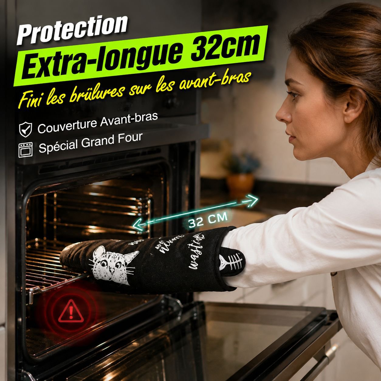 Gants de protection allongés en silicone et coton pour micro-ondes