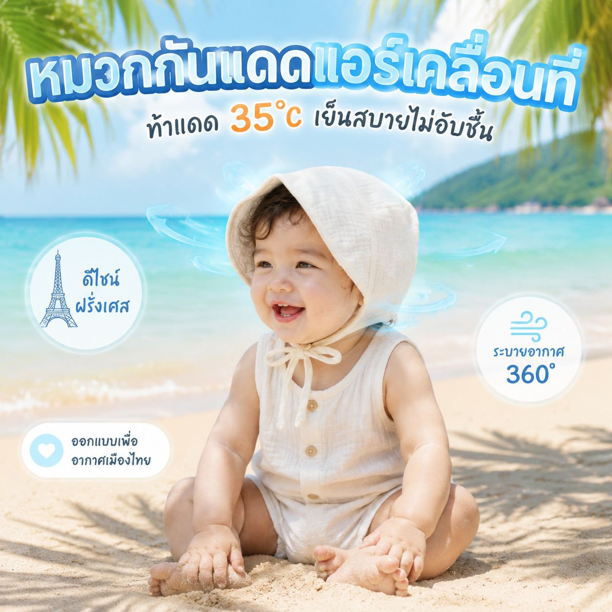 หมวกป้องกันแดดผ้าฝ้ายระบายอากาศสำหรับเด็กชายเด็กหญิงฤดูร้อน