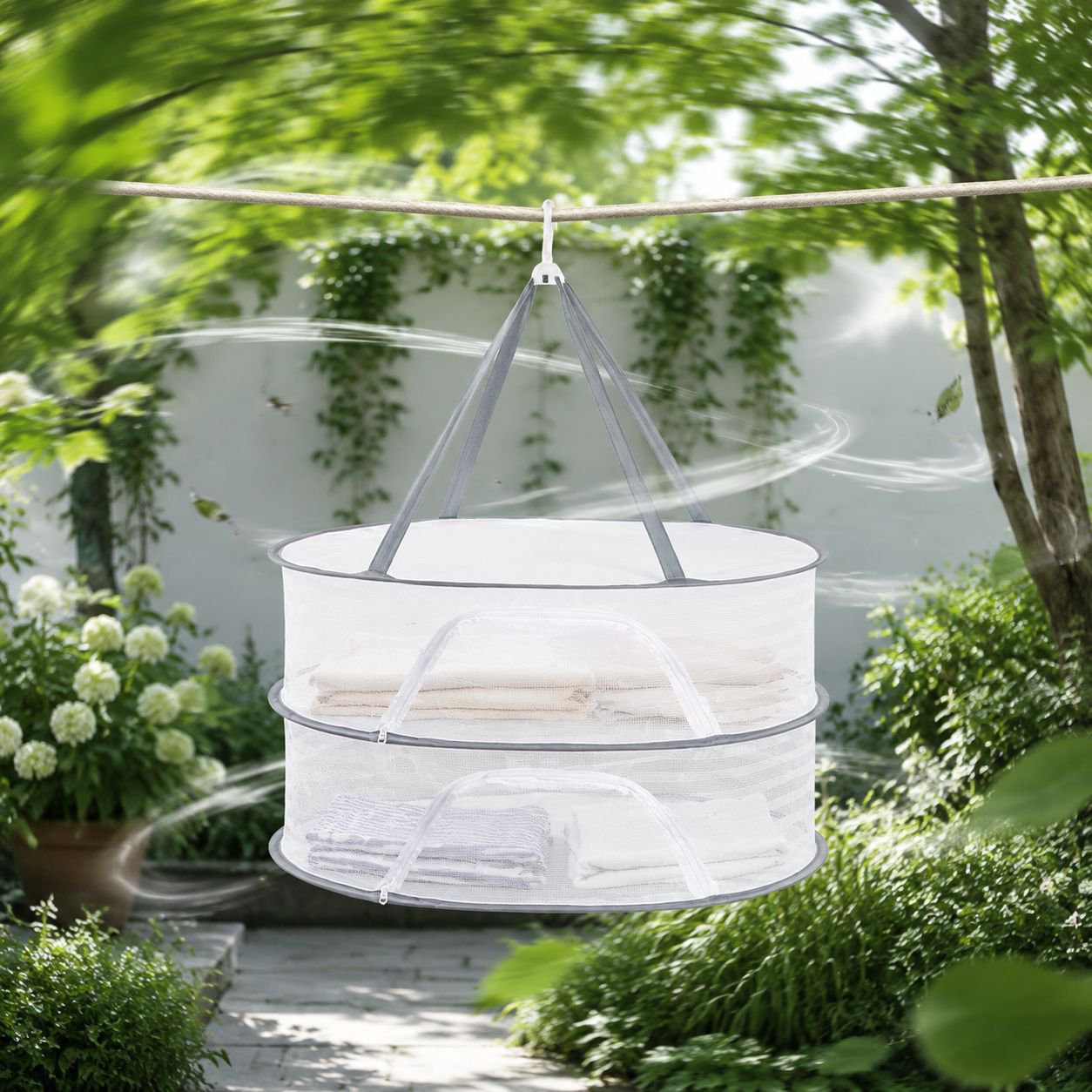 Windproof Zippered Laundry Drying Net Basket