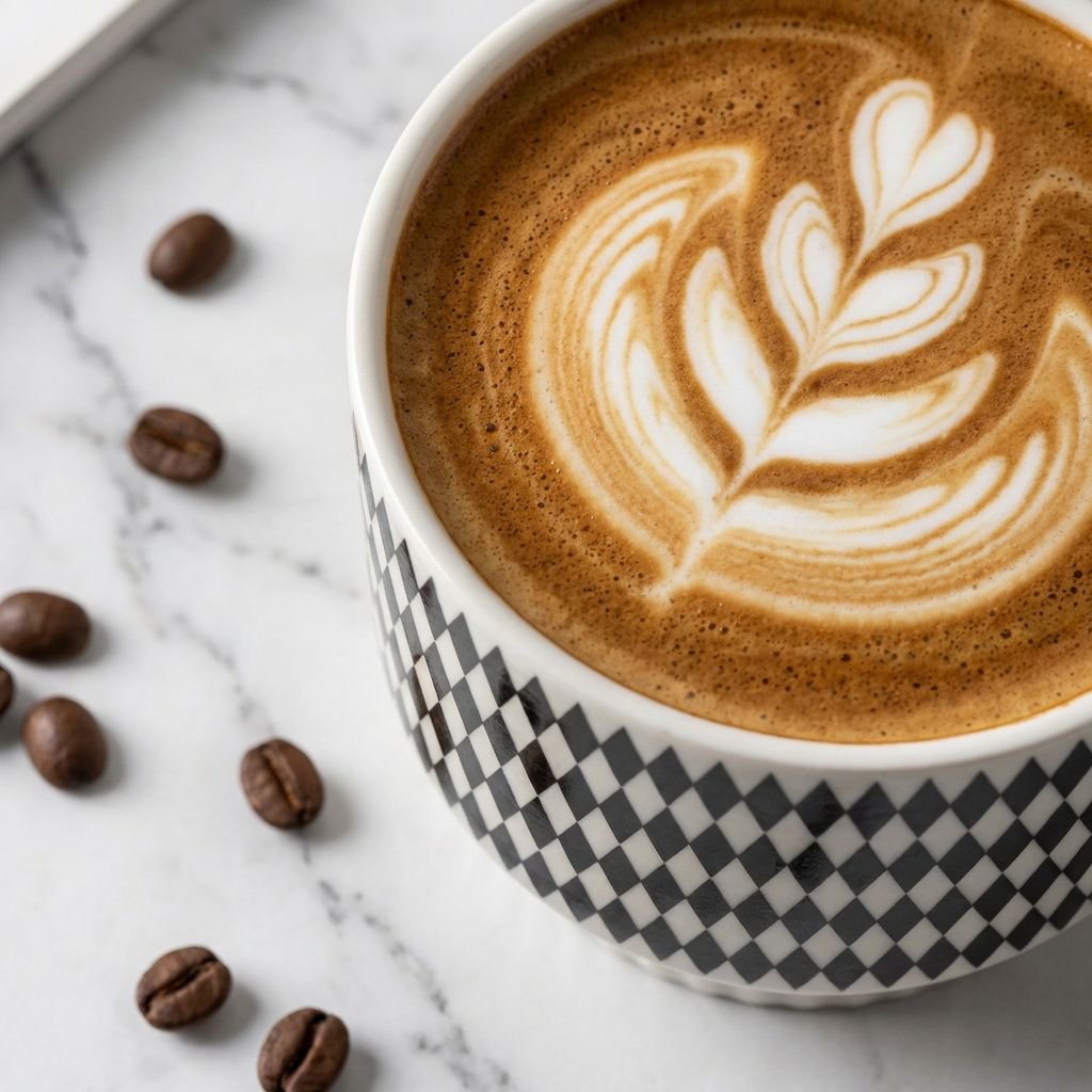 白黒の陶器製コーヒーカップ