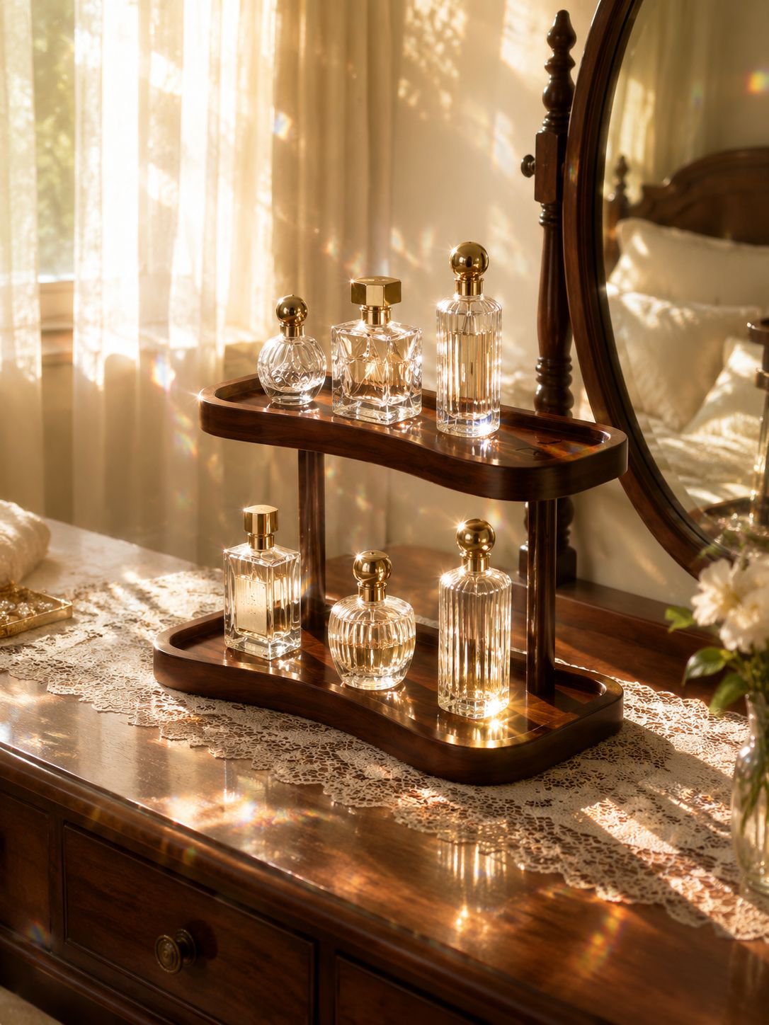 Jewelry and perfume storage shelf for desktops