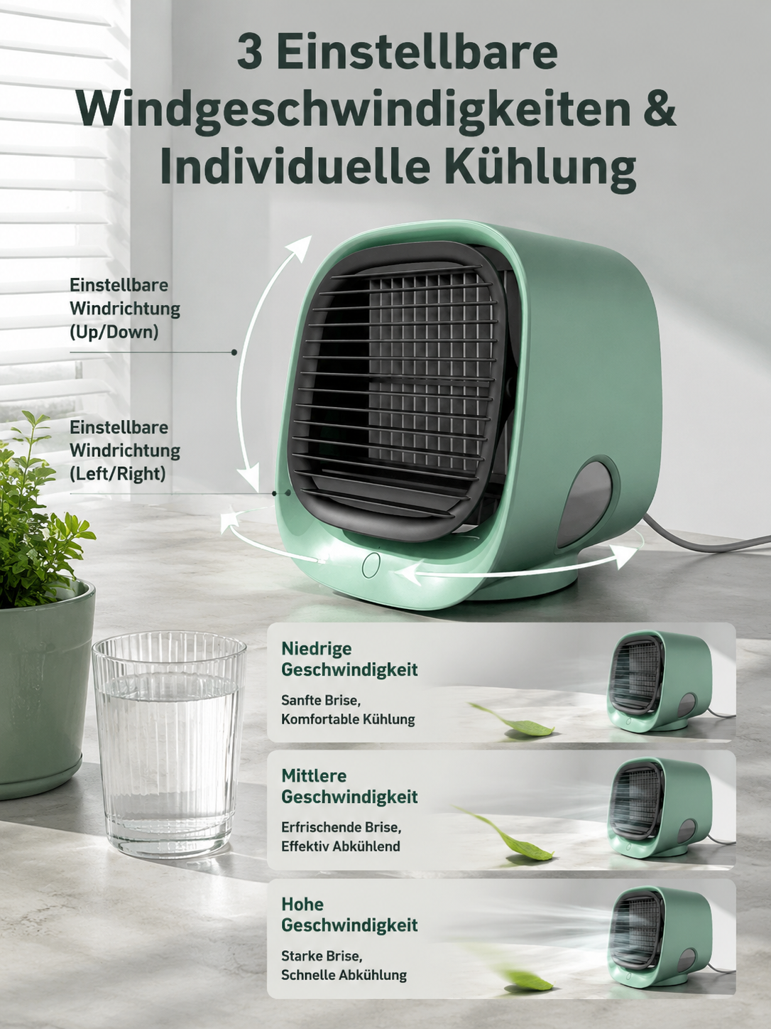 Wassergekühlter Ventilator, multifunktionaler Heim-/Bürokühler, leise, wiederaufladbar, praktisch, l