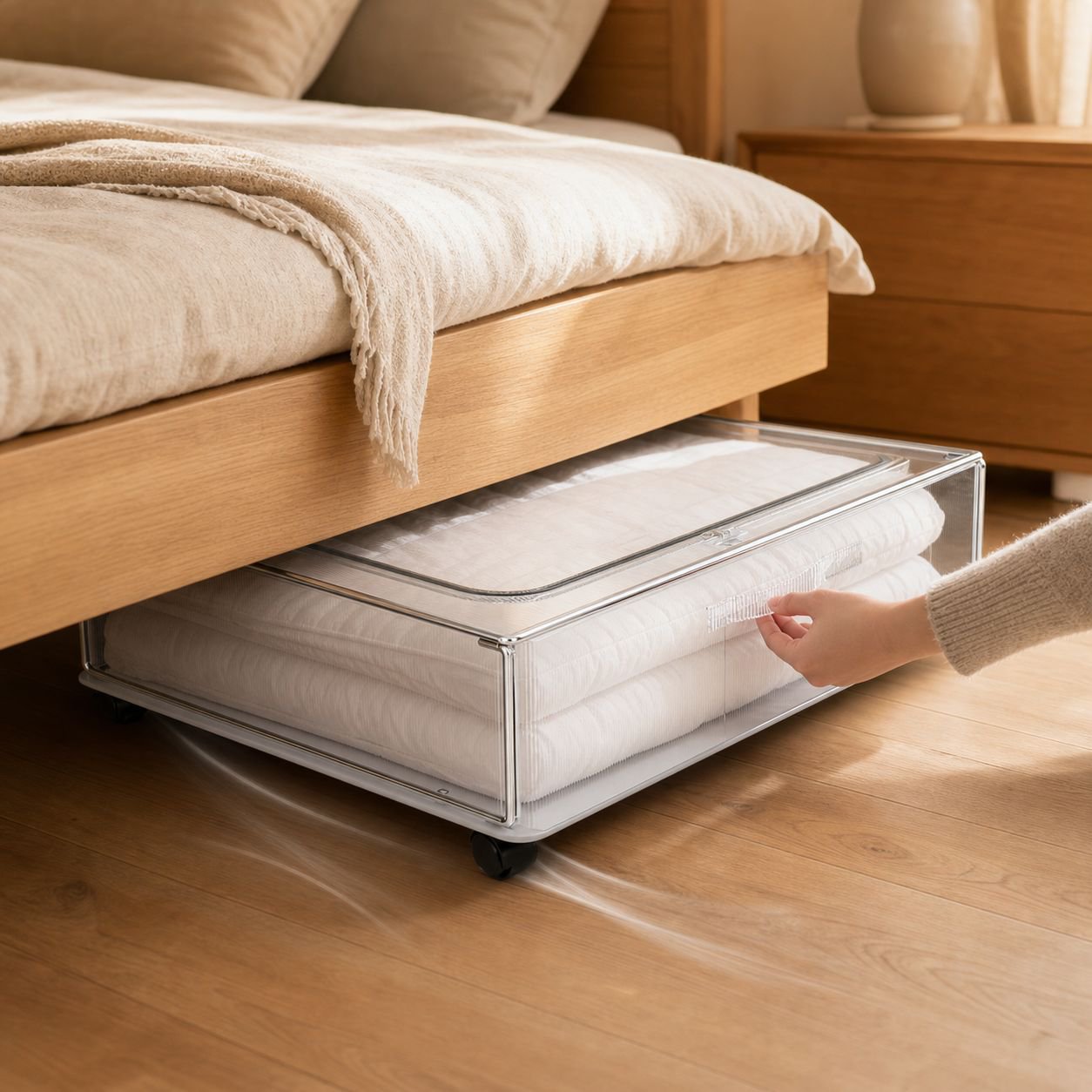 Große Unterbett-Box mit Rollen für Kleidung