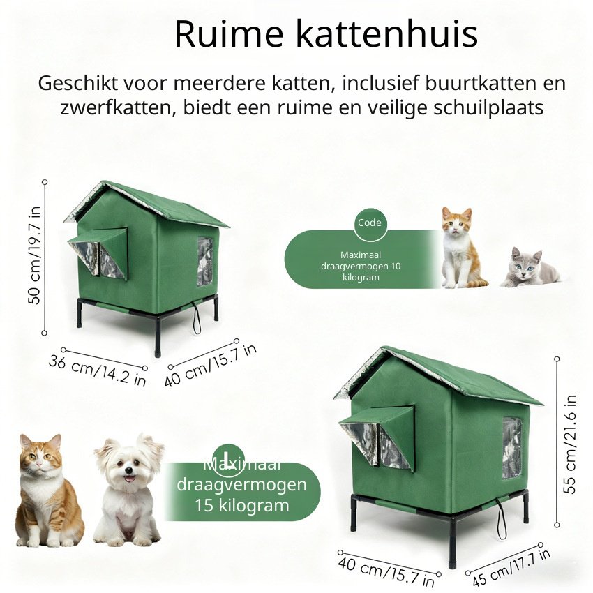 Waterdicht kattenhuis voor buiten, in hoogte verstelbaar en waterdicht, opvouwbaar, geschikt voor al