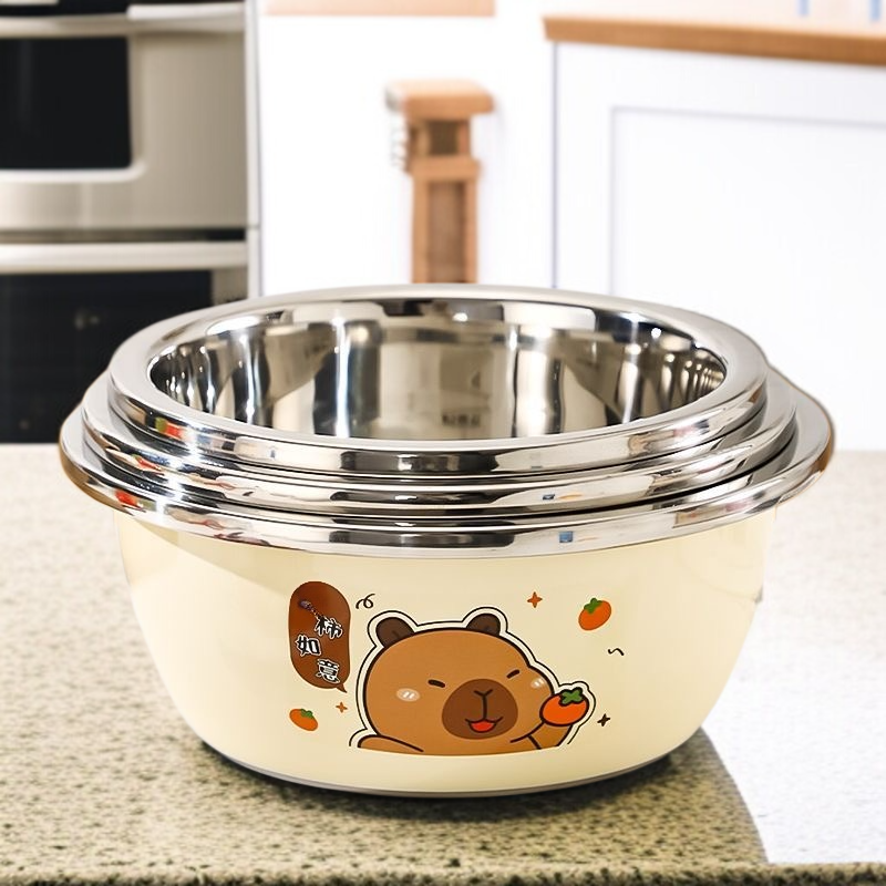 가정용 원형 주방 싱크대 전용 스텐대야 두꺼운 캐릭터 젖병대야 건조대야