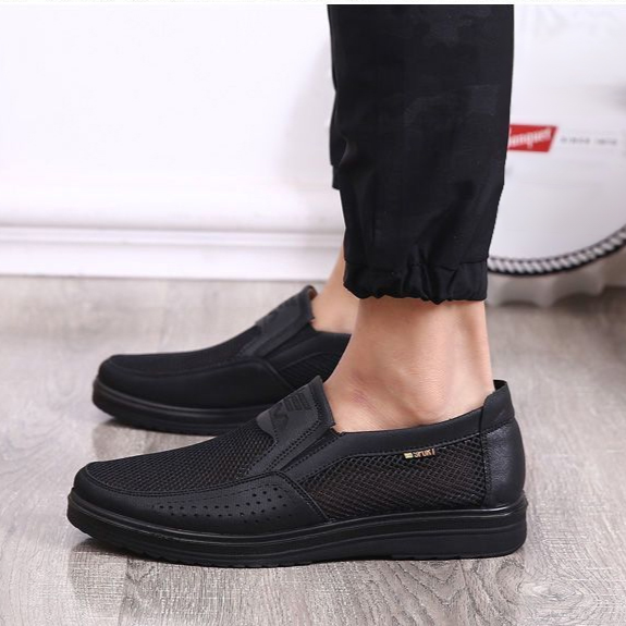 남성 컴포트 미끄럼 방지화 체중 캐주얼 통굽 여름 남성화 망사 원터치 슈즈 우레탄 소재 샌들 무릎 편안한 노인용 망사화 통풍 컴포트 미끄럼 방지화