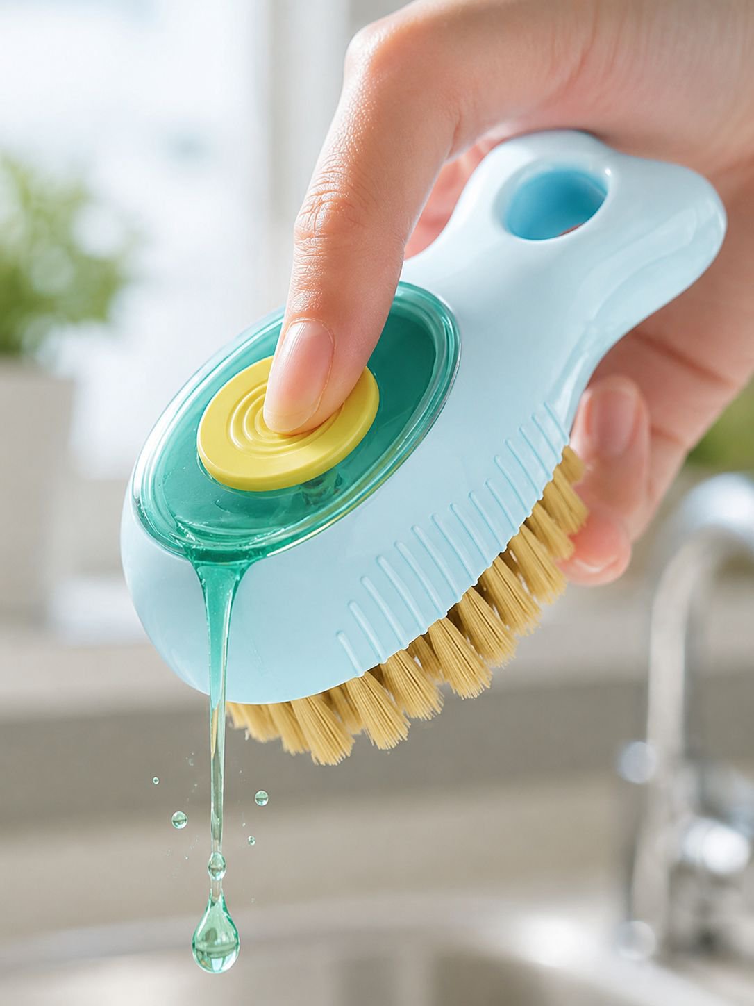 Kitchen Sink Gap Brush with Built-in Liquid Soap close-up