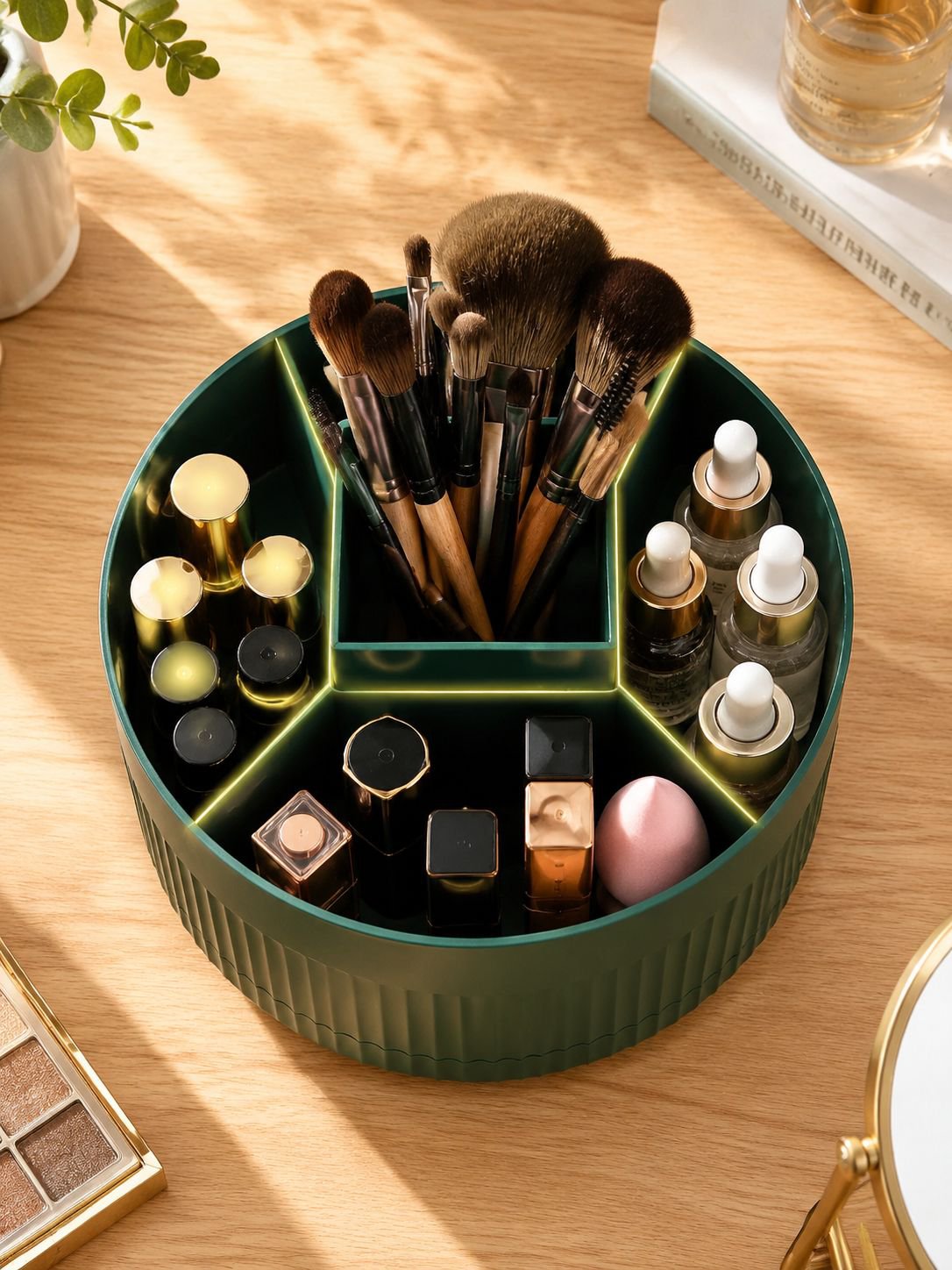 360 degree spinning makeup organizer for eye shadow and pencils