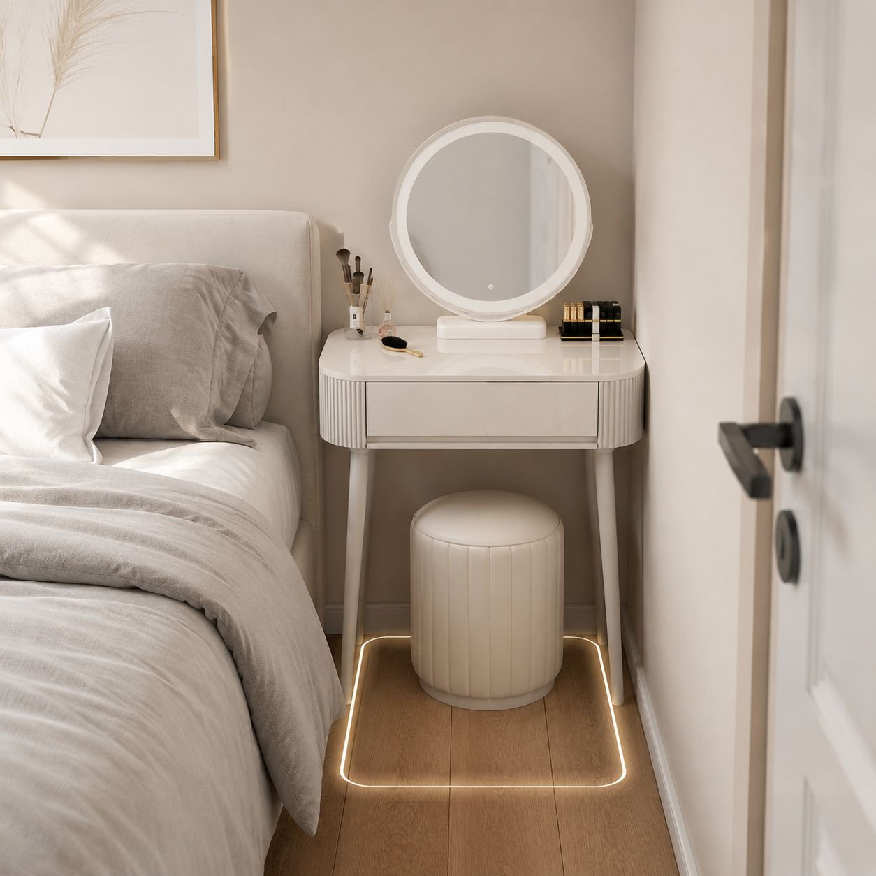 Light Luxury Wabi-Sabi White Dressing Table in modern bedroom