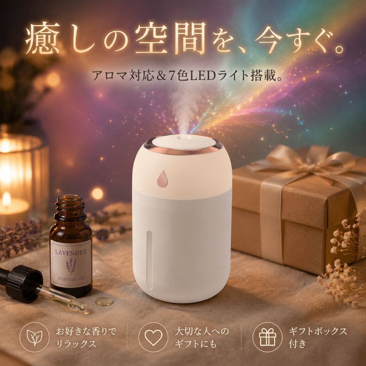 家庭用ミニエア加湿器 カラフル静音アロマミスト加湿器