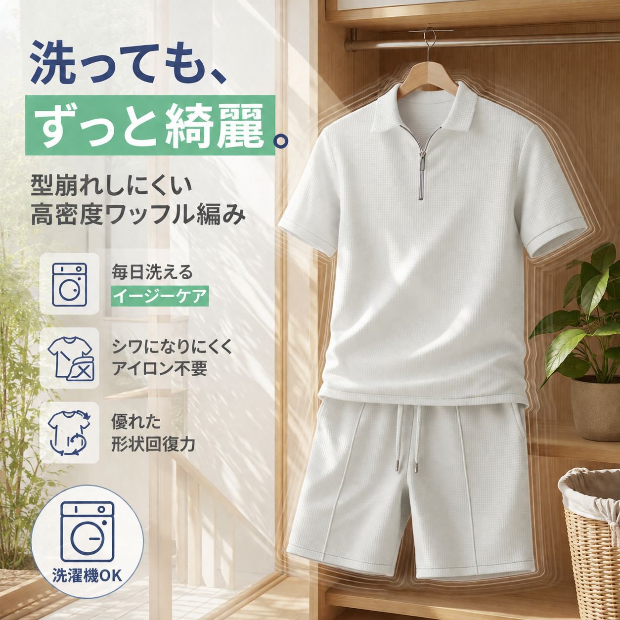 メンズファッションワッフルスポーツ2点セット